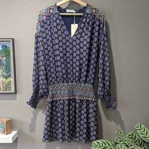 RAMY Brook Navy Silk Printed "Davie" Dress Small